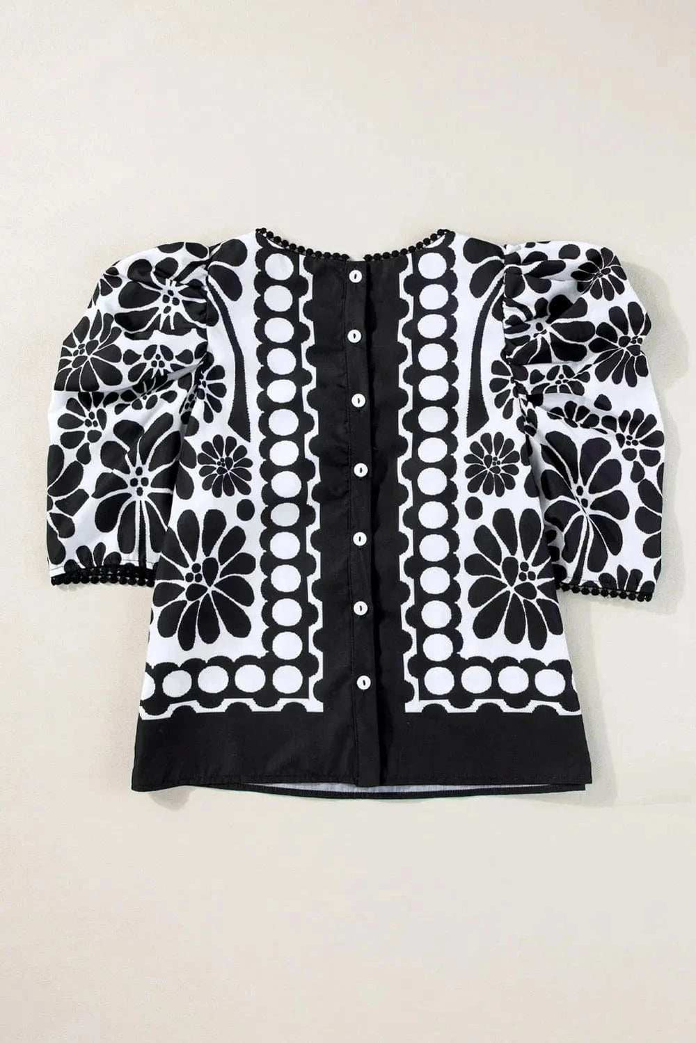 Printed Round Neck Half Sleeve Blouse - Trendsi - Flyclothing LLC