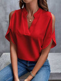 Notched Cold Shoulder Half Sleeve Blouse - Trendsi - Flyclothing LLC