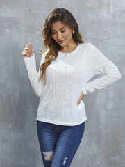 Eyelet Round Neck Long Sleeve Top - Trendsi