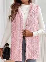 Button Up Plush Hooded Vest Coat - Trendsi - Flyclothing LLC