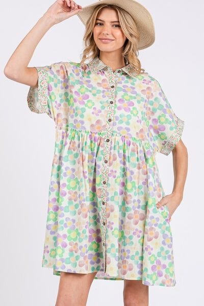 SAGE+FIG Floral Babydoll Short Sleeves Dress - Trendsi