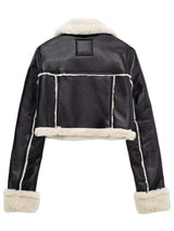 Collared Neck Long Sleeve Plush Cropped Jacket - Trendsi - Flyclothing LLC