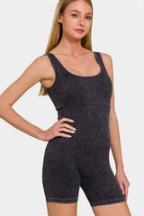 Zenana Washed Ribbed Romper with Pad - Trendsi - Flyclothing LLC