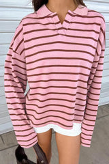 Stripe Striped Long Sleeve Collar Shift Top - Trendsi - Flyclothing LLC