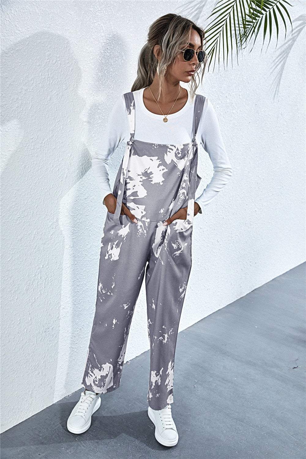 Pocketed Tie-Dye Wide Strap Overalls - Trendsi - Flyclothing LLC