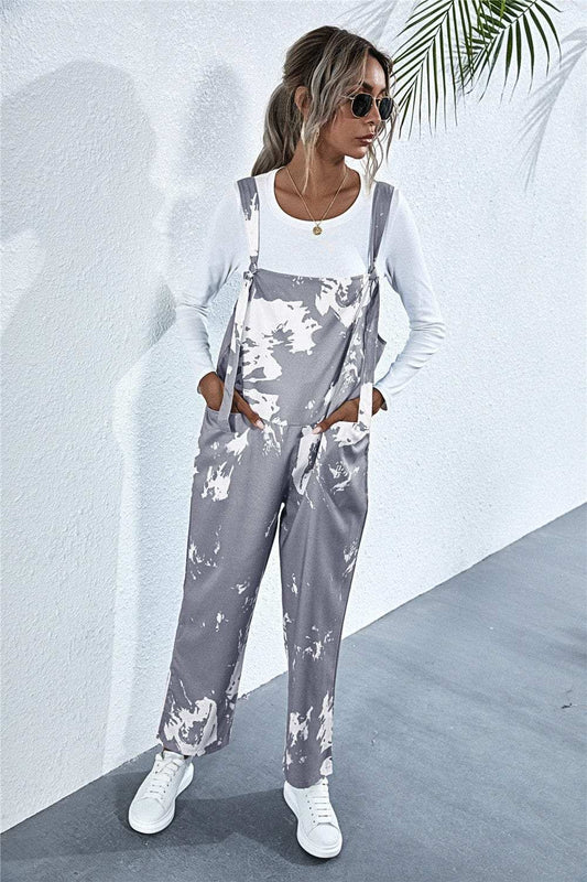 Pocketed Tie-Dye Wide Strap Overalls - Trendsi - Flyclothing LLC