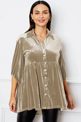 Tiered Button Up Collared Neck Shirt - Trendsi - Flyclothing LLC