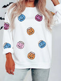 Halloween Pumpkin Lantern Sequin Patched Sweatshirt - Trendsi - Flyclothing LLC