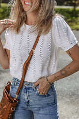 Openwork Round Neck Short Sleeve Knit Top - Trendsi - Flyclothing LLC