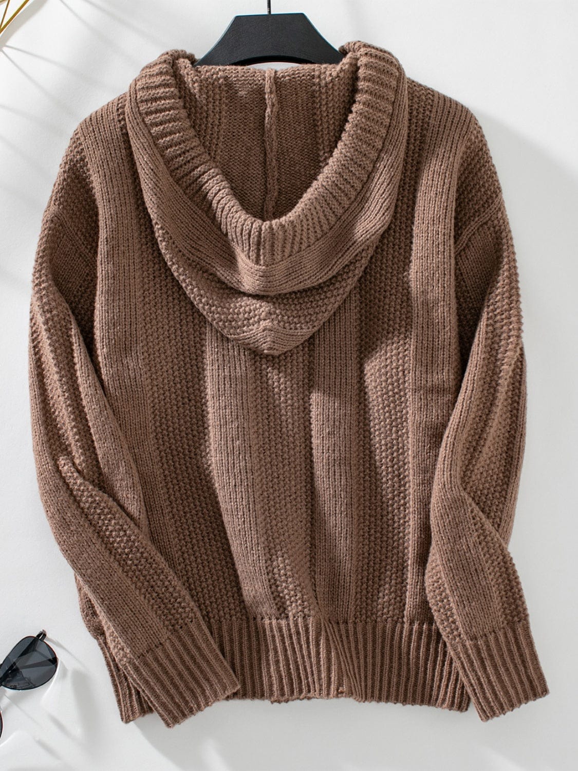 Drawstring Long Sleeve Hooded Sweater - Trendsi