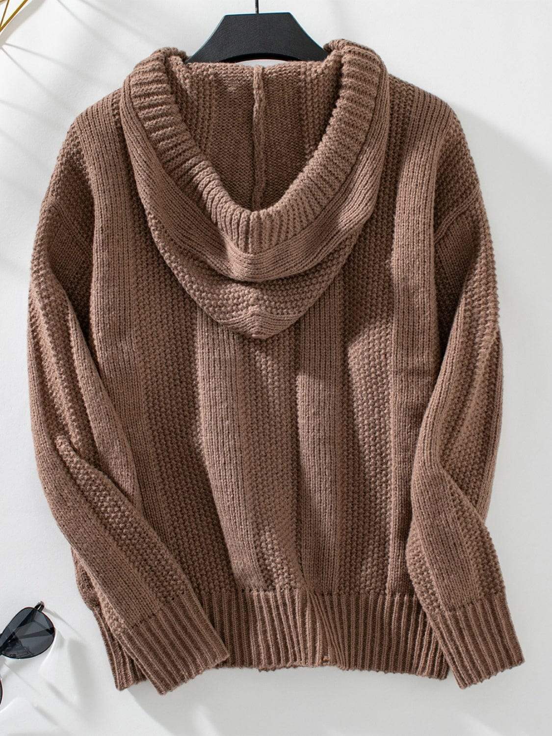 Drawstring Long Sleeve Hooded Sweater - Trendsi - Flyclothing LLC