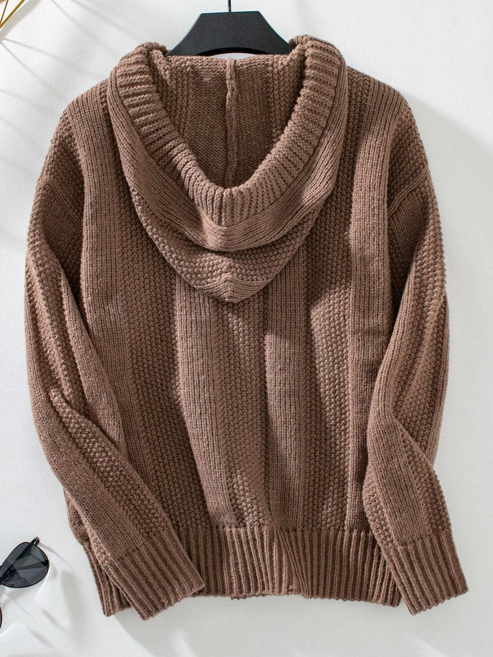 Drawstring Long Sleeve Hooded Sweater - Trendsi - Flyclothing LLC