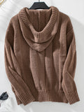 Drawstring Long Sleeve Hooded Sweater - Trendsi