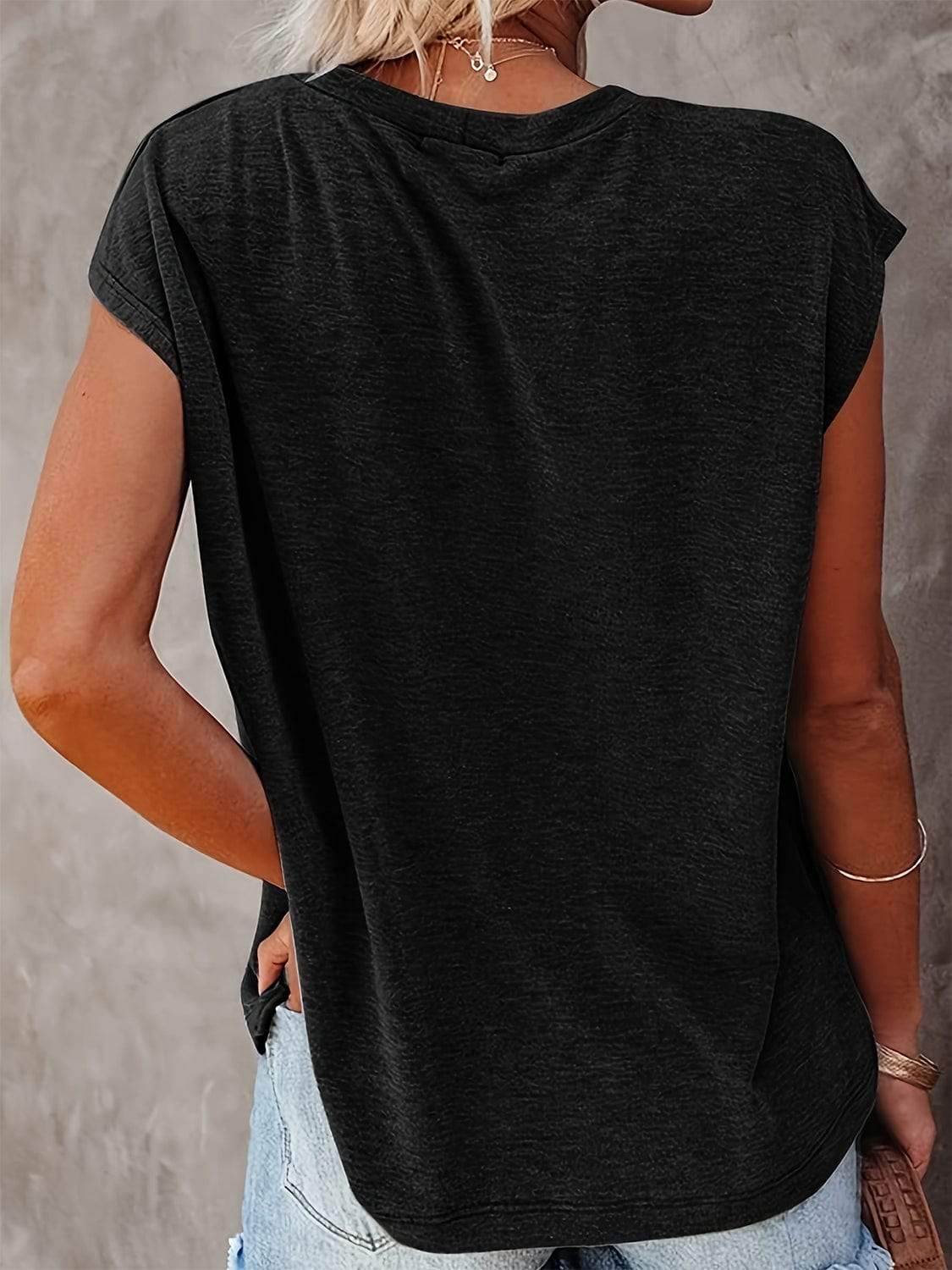 Full Size Round Neck Cap Sleeve T-Shirt - Trendsi - Flyclothing LLC