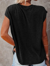 Full Size Round Neck Cap Sleeve T-Shirt - Trendsi - Flyclothing LLC