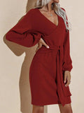 Surplice Long Sleeve Mini Dress - Trendsi - Flyclothing LLC