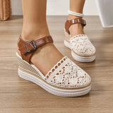 Round Toe Wedge Sandals - Trendsi
