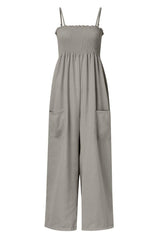 Smocked Spaghetti Strap Wide Leg Jumpsuit - Trendsi - Flyclothing LLC
