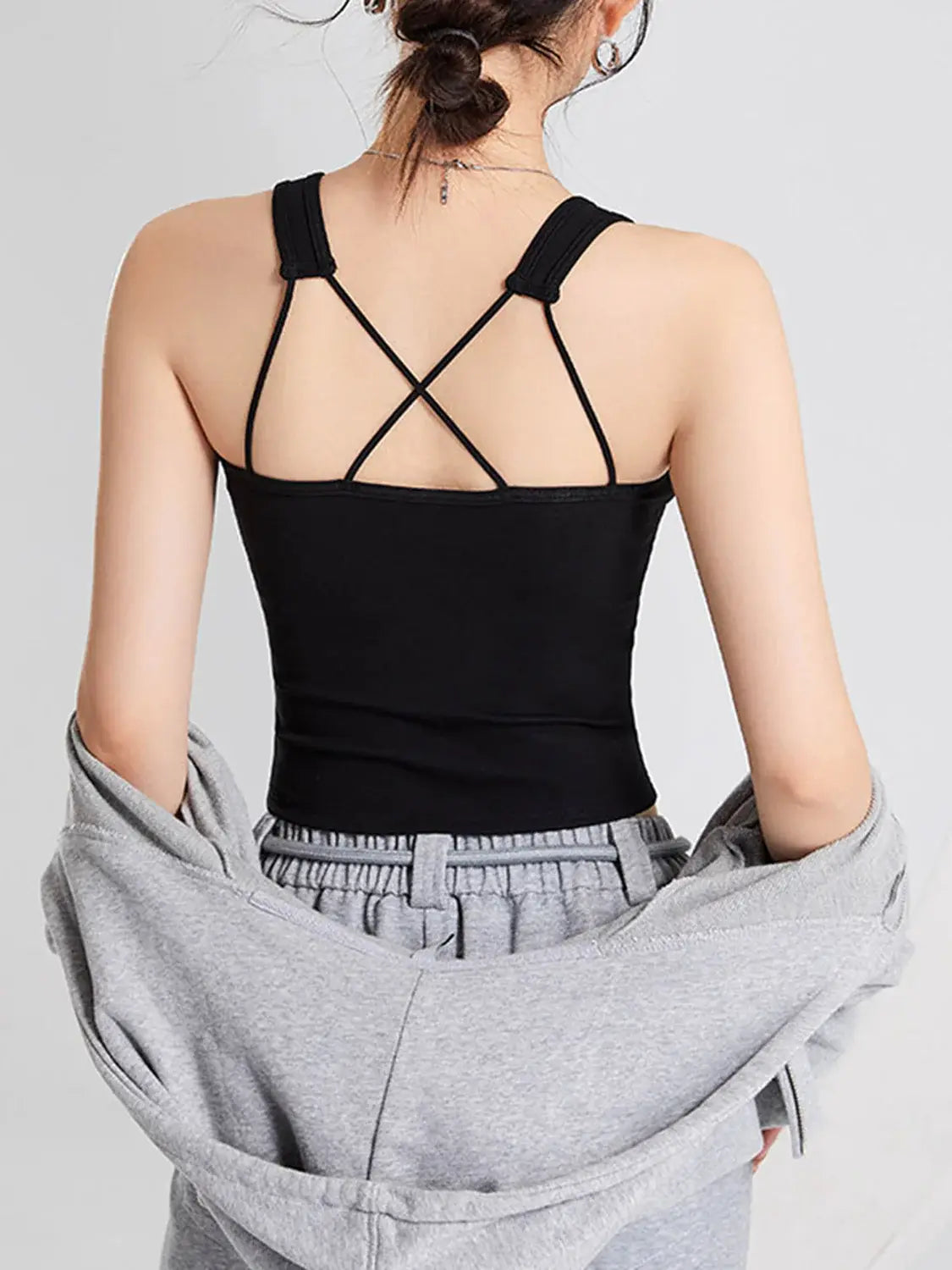 Crisscross Scoop Neck Wide Strap Cropped Tank with Chest Pads - Trendsi - Flyclothing LLC