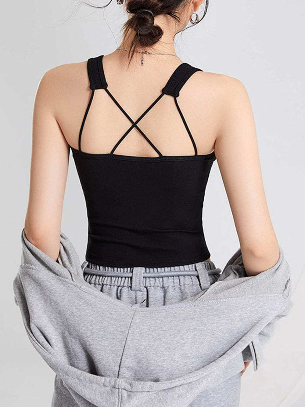 Crisscross Scoop Neck Wide Strap Cropped Tank with Chest Pads - Trendsi - Flyclothing LLC