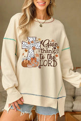 High-Low Contrast Stitching Round Neck Sweatshirt - Trendsi - Flyclothing LLC