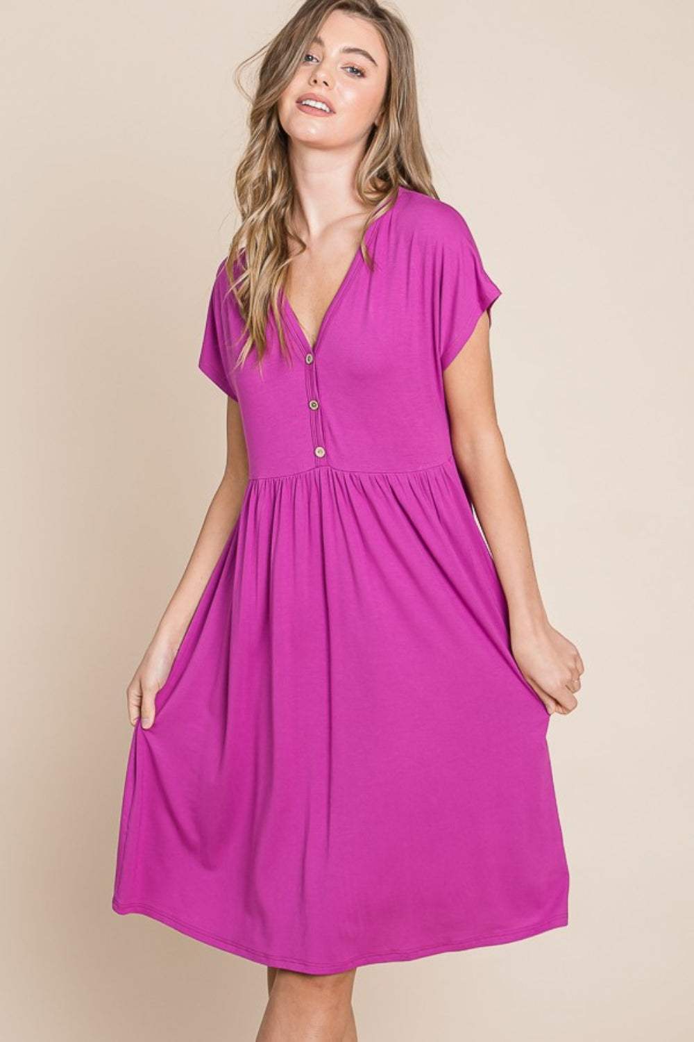 BOMBOM V-Neck Short Sleeve Dress - Trendsi - Flyclothing LLC