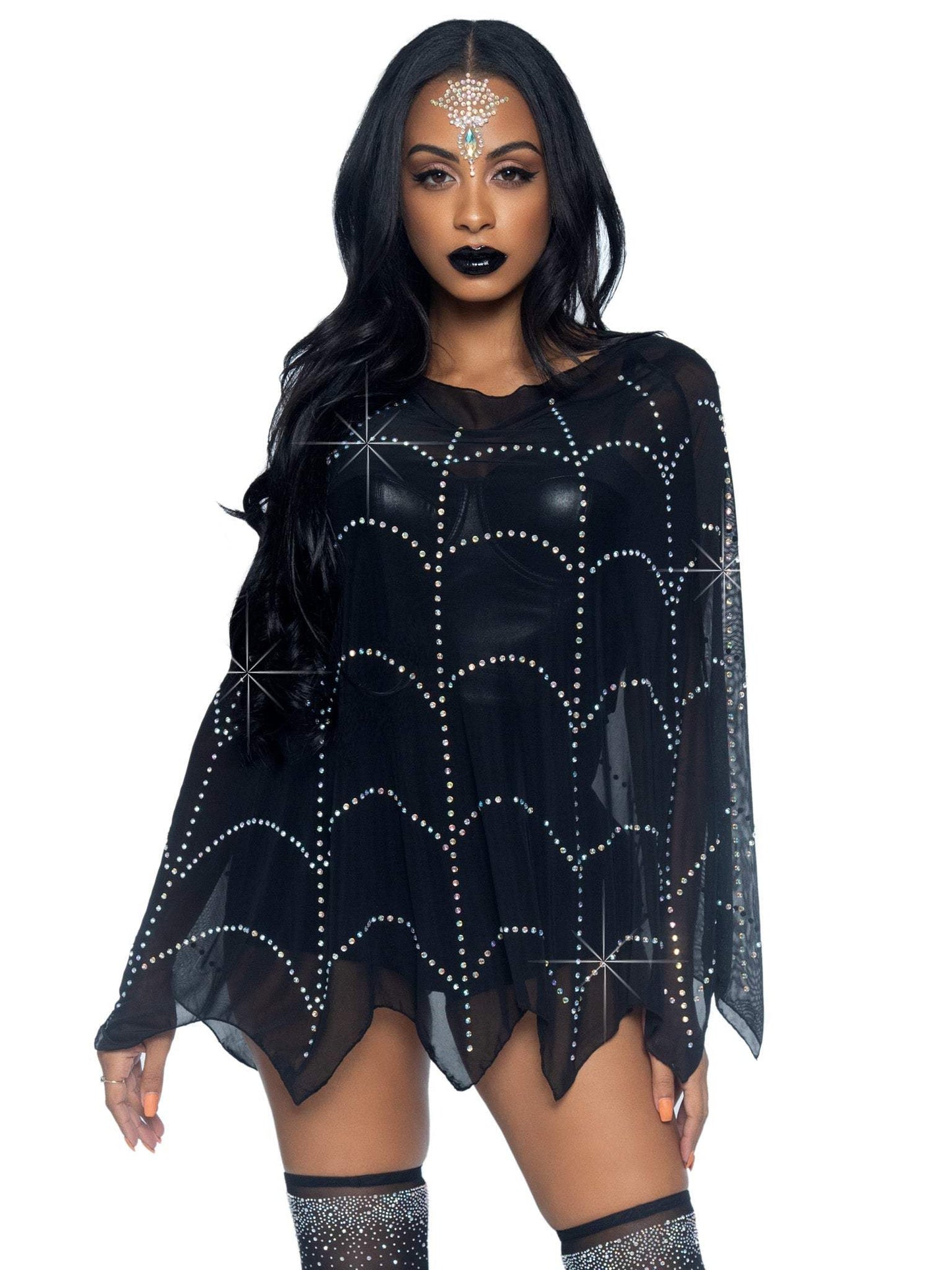 Spider Web Rhinestone Costume Poncho