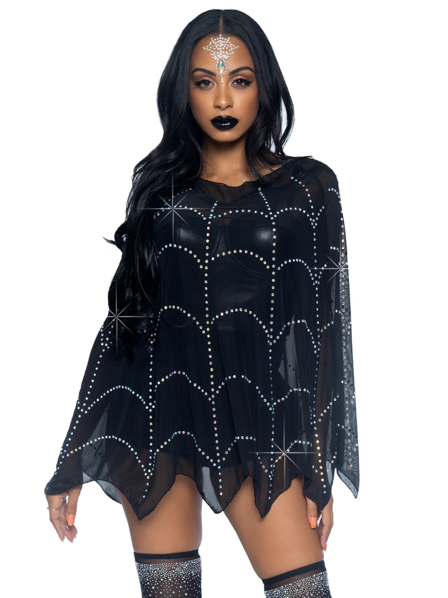 Spider Web Rhinestone Costume Poncho