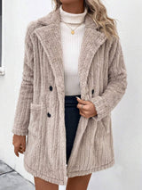 Fuzzy Button Up Long Sleeve Coat with Pockets - Trendsi - Flyclothing LLC