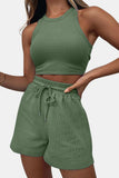 Round Neck Top and Drawstring Shorts Set - Trendsi - Flyclothing LLC