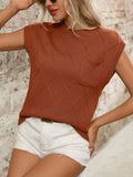 Round Neck Cap Sleeve Knit Top - Trendsi