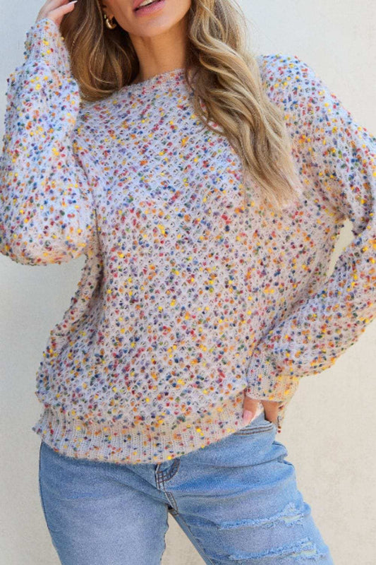 Confetti Round Neck Long Sleeve Sweater - Trendsi - Flyclothing LLC