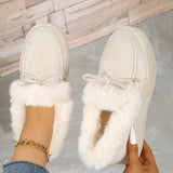 Bow Furry Round Toe Flat Slip-Ons - Trendsi