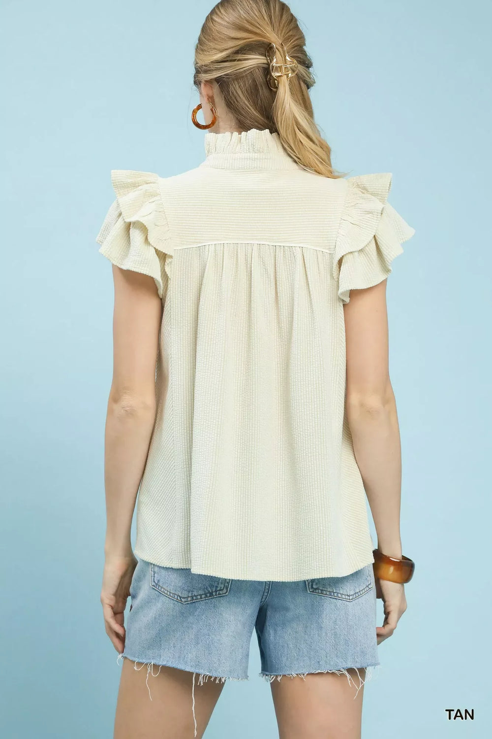 Umgee Ruffled Sleeve Textured Blouse - Trendsi - Flyclothing LLC