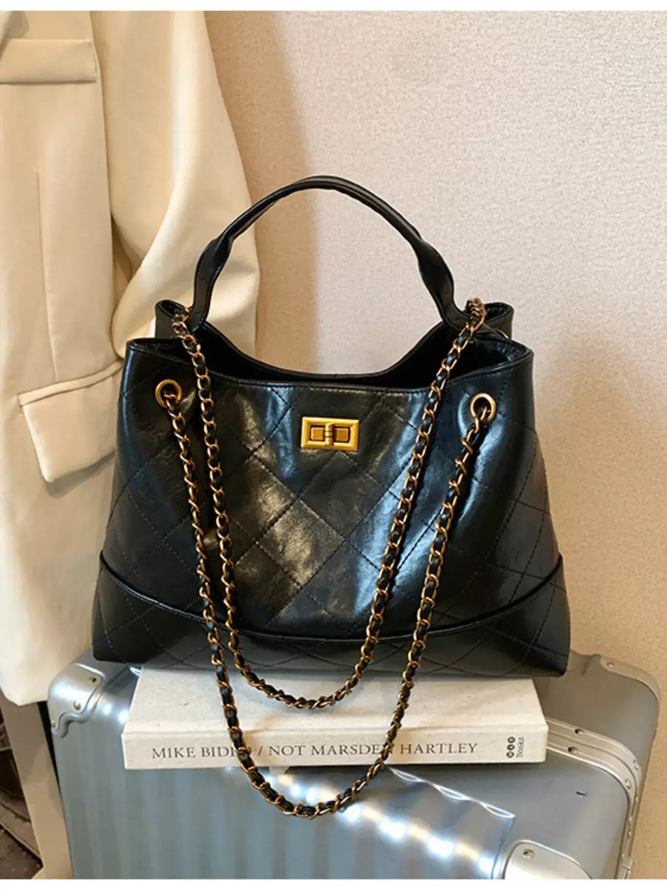 Quilted Leather Chain Strap Crossbody Bag - Trendsi - Flyclothing LLC
