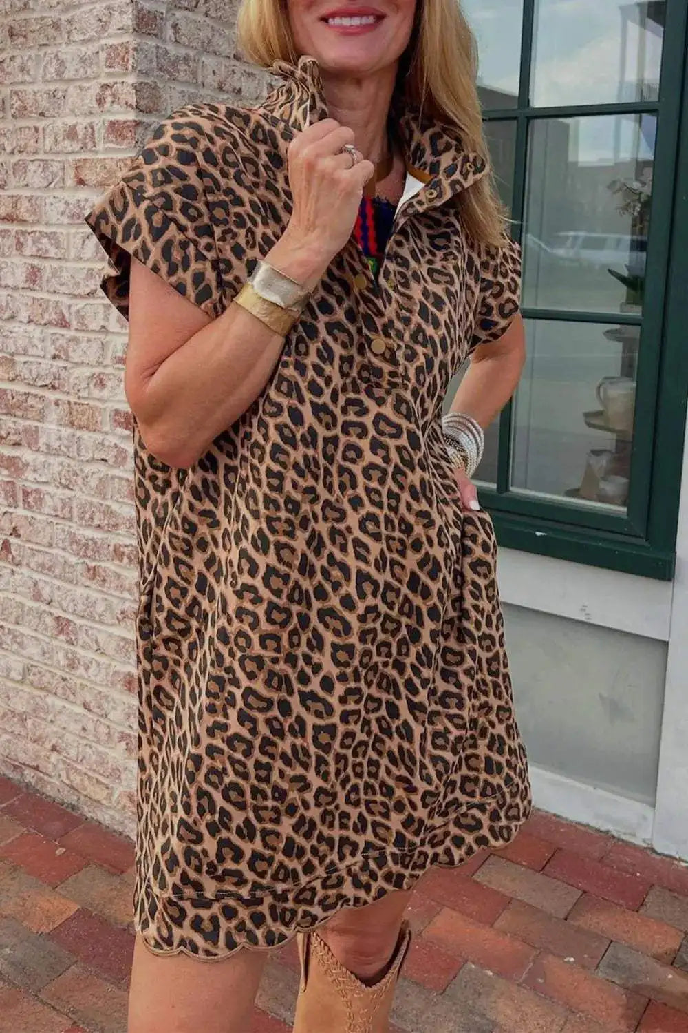 Leopard Short Sleeve Mini Dress - Trendsi - Flyclothing LLC