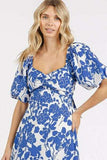 Mittoshop Cutout Back Floral Sweetheart Neck Puff Sleeve Dress - Trendsi - Flyclothing LLC