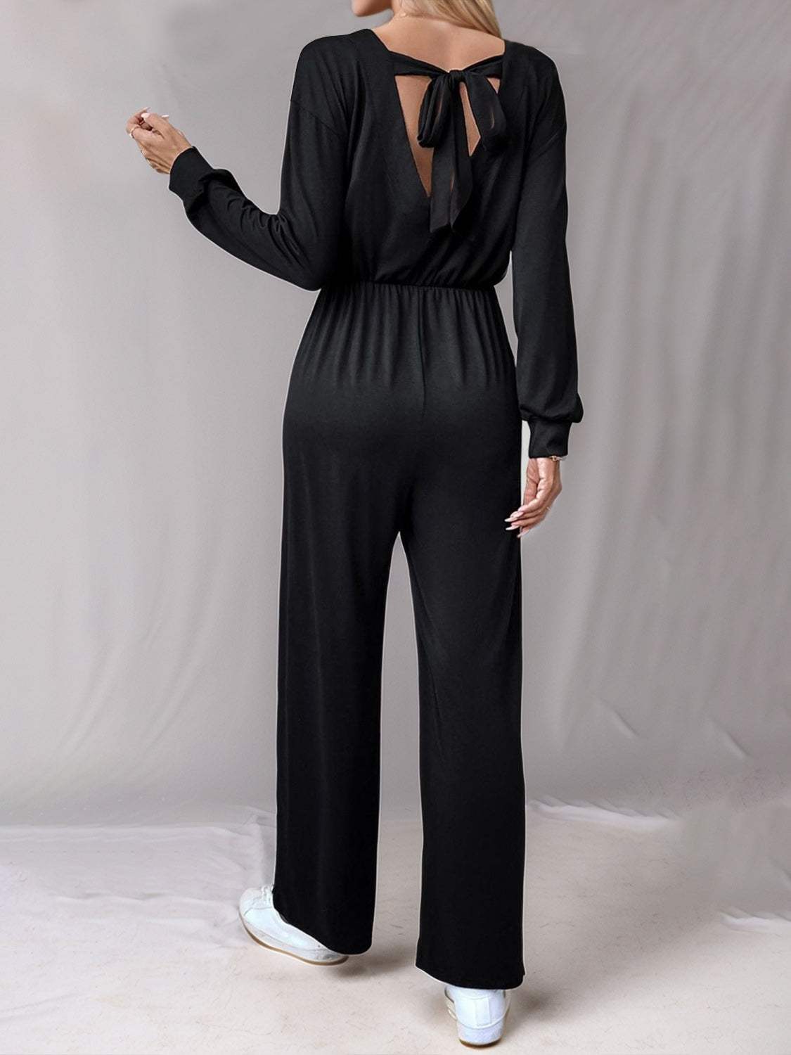 Tied Round Neck Wide Leg Jumpsuit - Trendsi - Flyclothing LLC