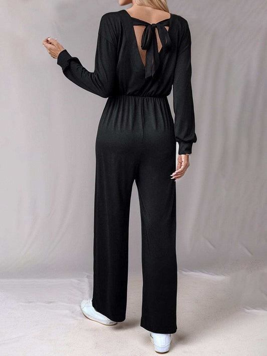 Tied Round Neck Wide Leg Jumpsuit - Trendsi - Flyclothing LLC