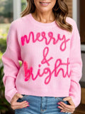 Letter Round Neck Long Sleeve Sweater - Trendsi - Flyclothing LLC