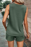 Waffle-Knit Round Neck Top and Shorts Set - Trendsi - Flyclothing LLC