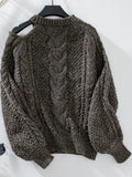 Cable Knit Round Neck Cold Shoulder Sweater - Trendsi