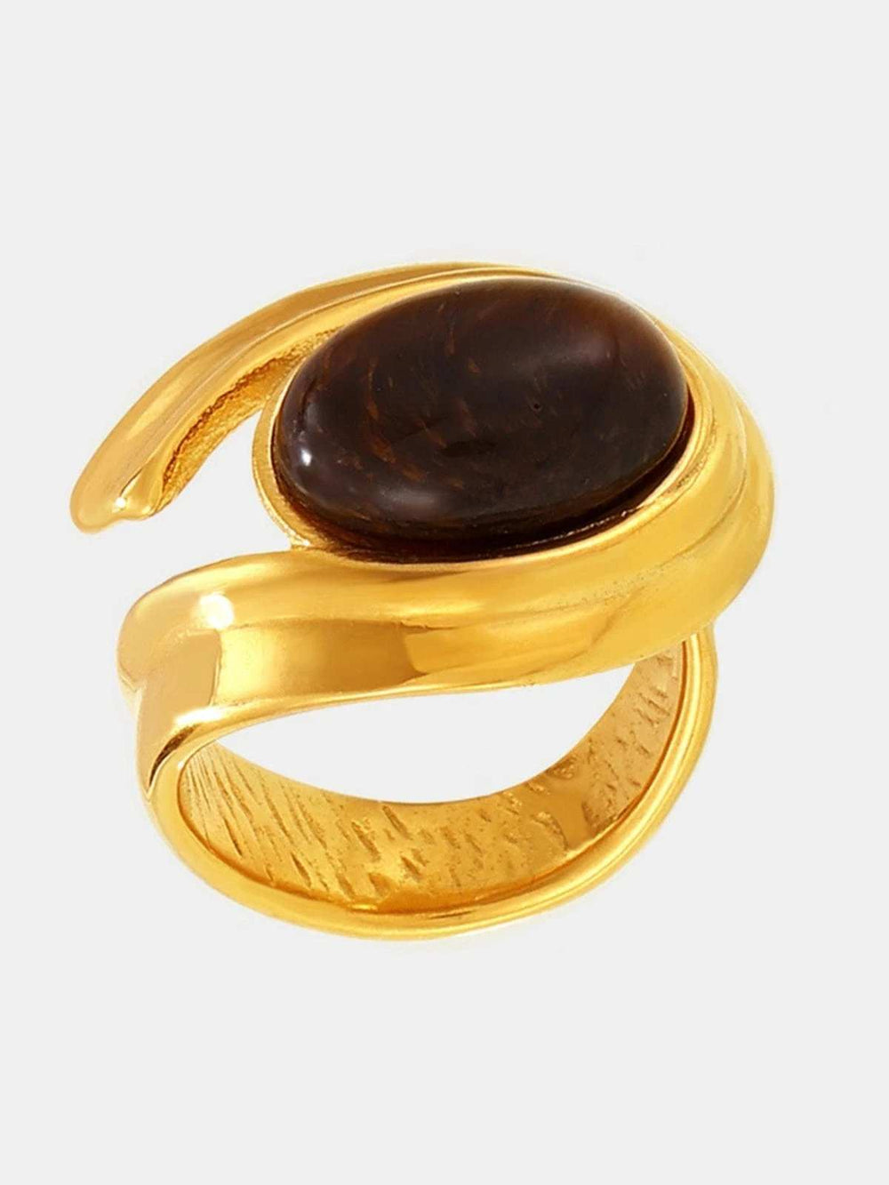 Stainless Steel Tigerite Ring and C-Hoop Earrings Set - Trendsi - Flyclothing LLC