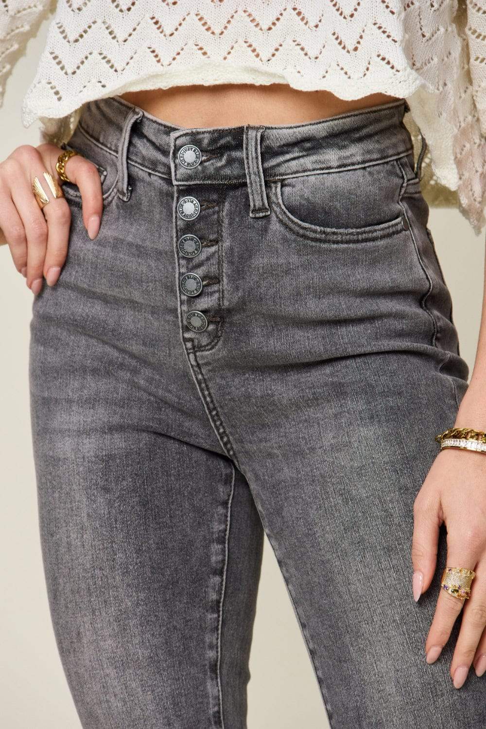 Judy Blue Full Size Button Fly High Waist Cuffed Capris - Trendsi - Flyclothing LLC