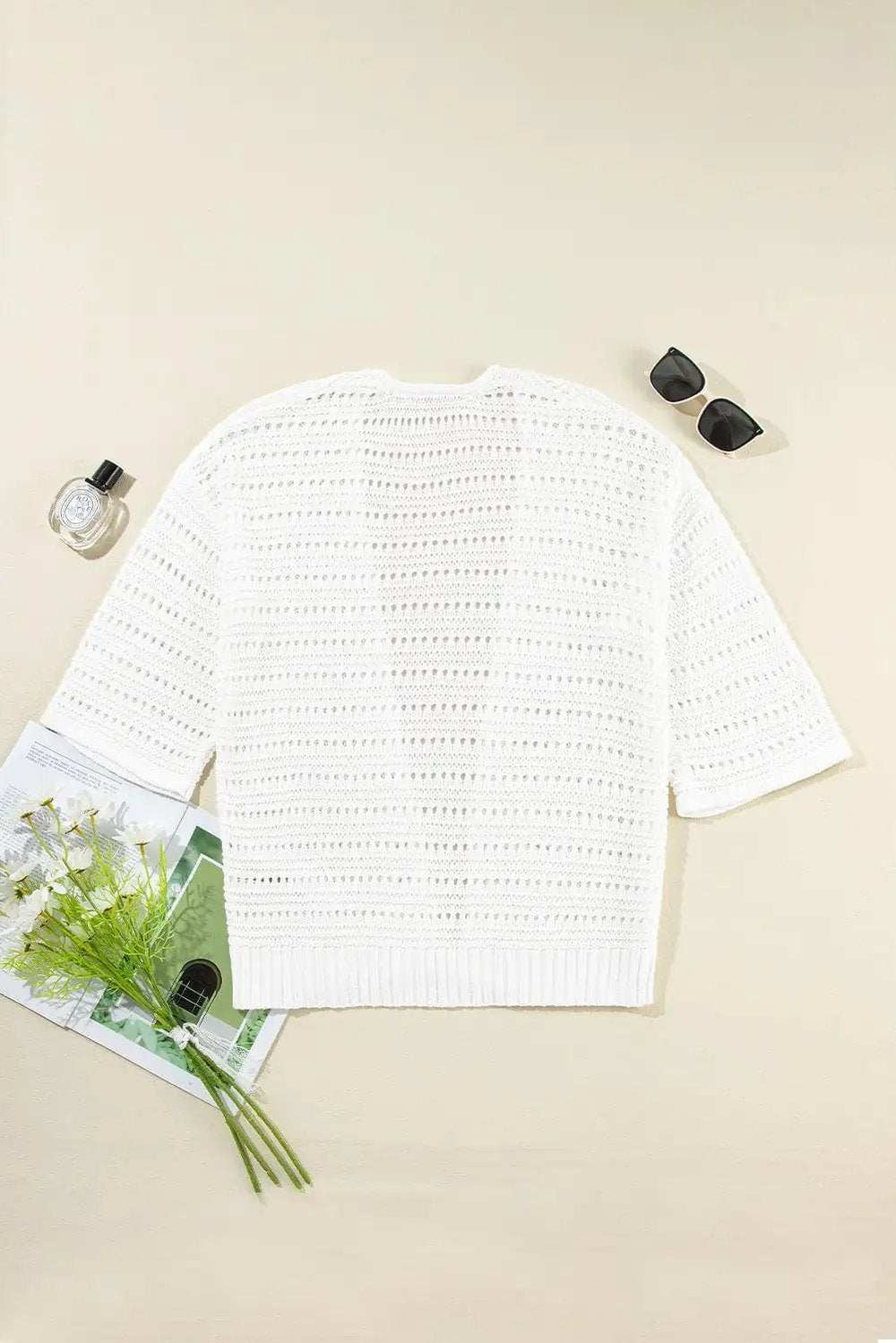 Openwork Open Front Long Sleeve Cardigan - Trendsi - Flyclothing LLC