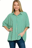 Zenana Oversized Stripe Button Down Shirt - Trendsi - Flyclothing LLC