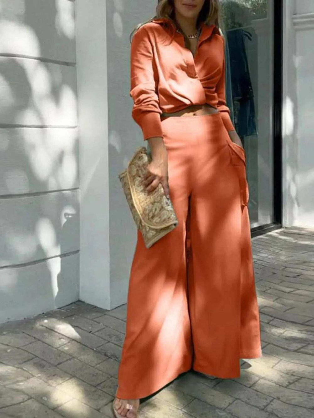Full Size Long Sleeve Top and Pants Set Plus Size - Trendsi - Flyclothing LLC