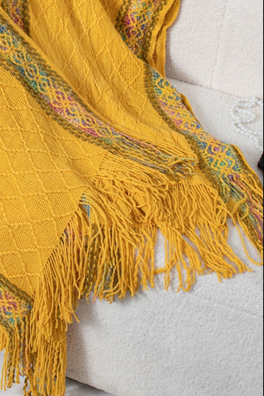 Fringe Half Sleeve Hooded Poncho - Trendsi