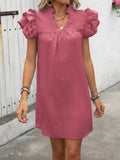 Ruffled Notched Cap Sleeve Mini Dress - Trendsi - Flyclothing LLC