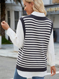 Slit V-Neck Striped Sweater Vest - Trendsi